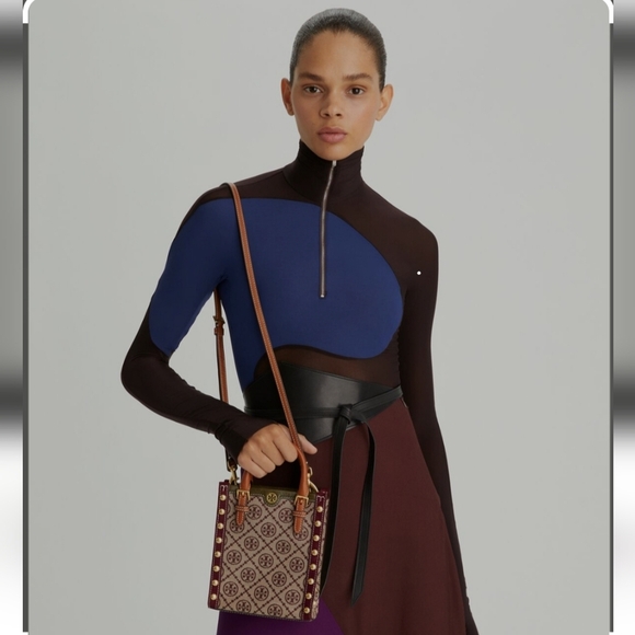 Tory Burch NWOTs Mini T Monogram Jacquard Studded North-South Tote Bag - Picture 4 of 16